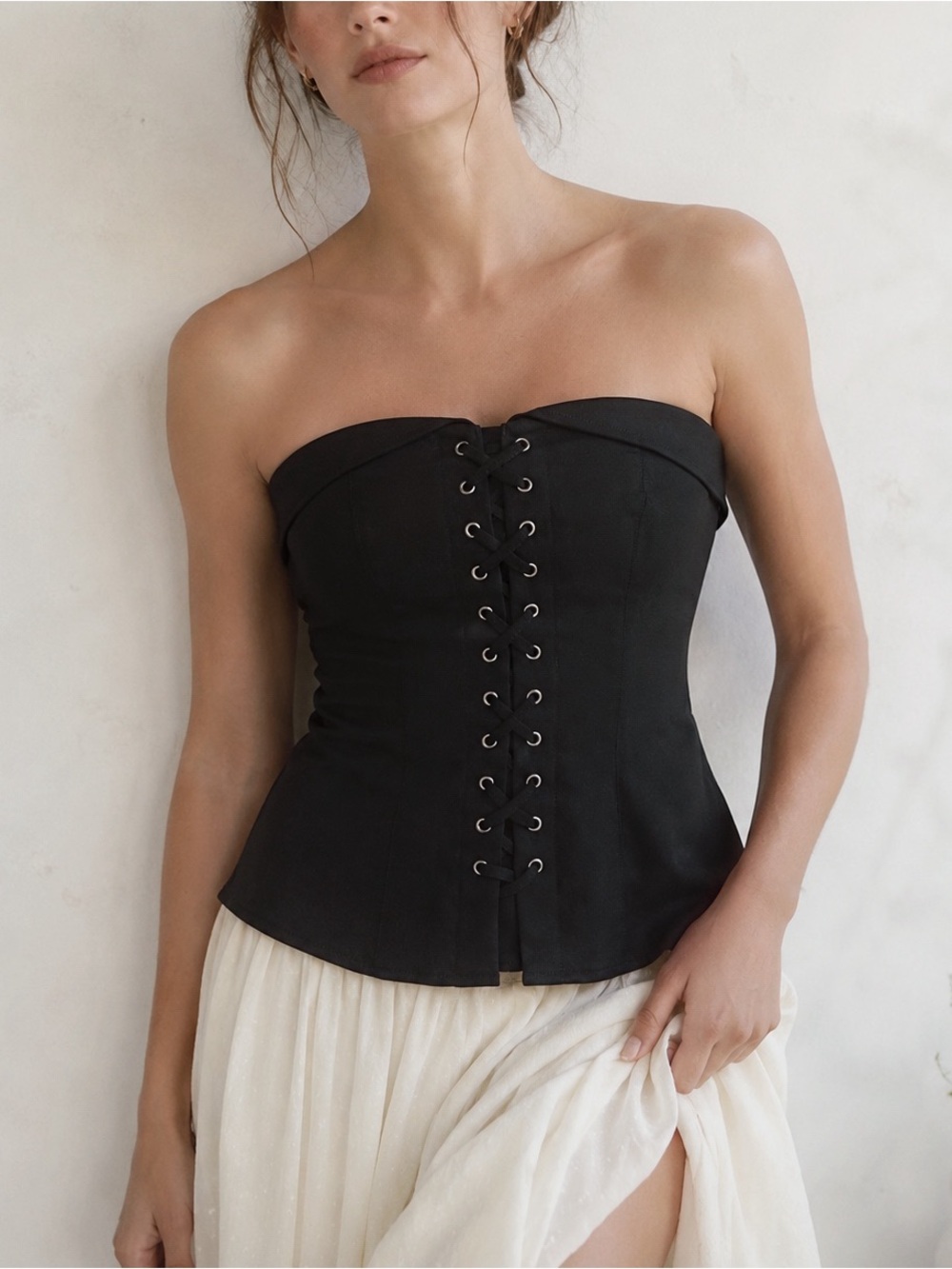 NWT H&M Woman Black Sweetheart Corset Strapless Stretch Top US6 Whimsigoth Goth